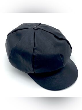 Vintage Black Leather Newsboy Cap Baker Boy Hat Soft Leather Women’s